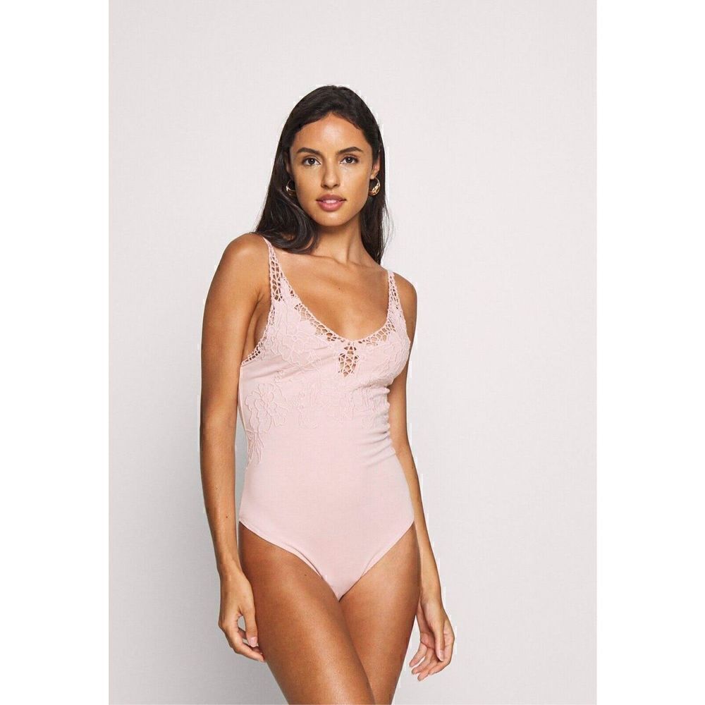 Free People Women’s Lea Floral Embroidery Bodysuit – Pearl Pink – Size S NWT